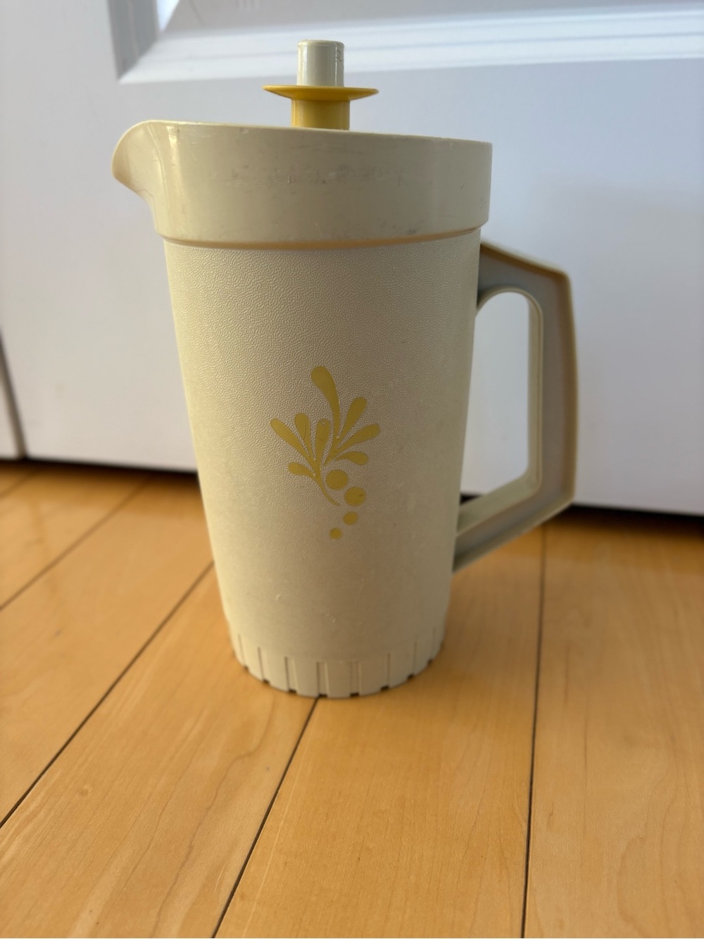 Vintage Cream & Yellow Tupperware Pitcher with Floral Motif